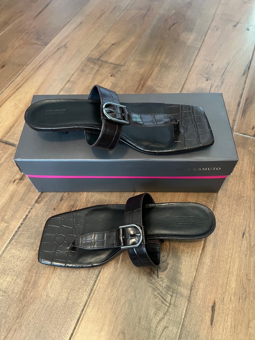 NWOT Nordstrom Rack Croc-Embossed Buckle Toe-Post Sandals